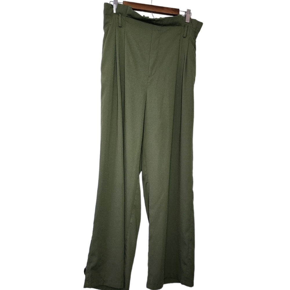Anew Day Olive Green Paper Bag Waist Pockets Pull-on Women's Pants Size L